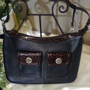 EUC Brighton Navy & Blk croc Embossed double pocket shoulder bag